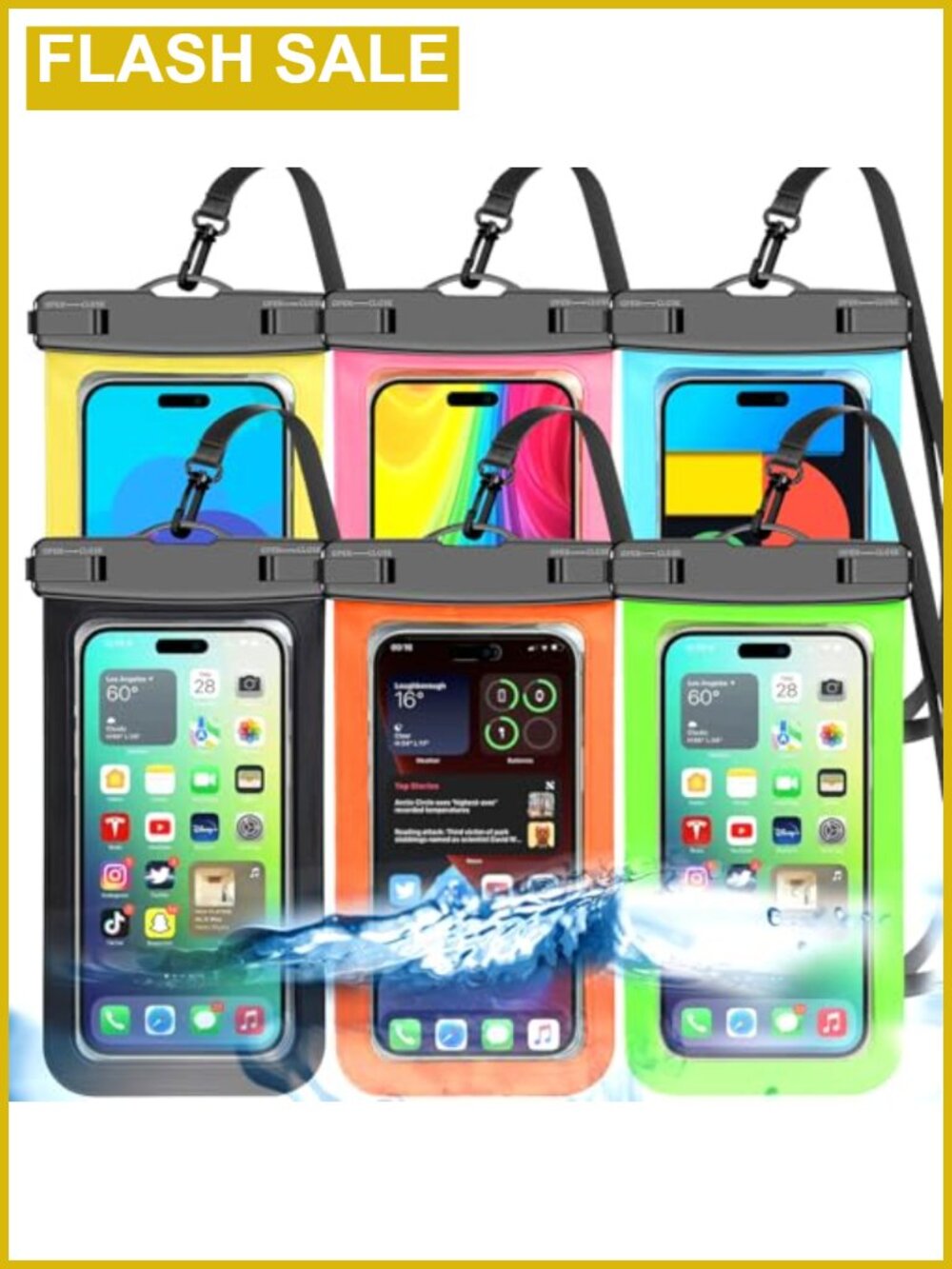 6 Pack Waterproof Phone Pouch Dry Bag Case IP68 Touchscreen Friendly Lanyard